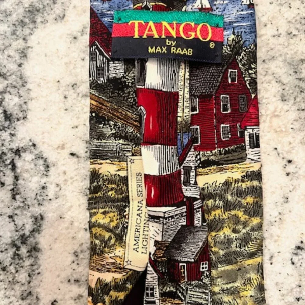 Tango by Max Raab tie. Lighthouse from the‎ American Series, coastal, 100% Silk